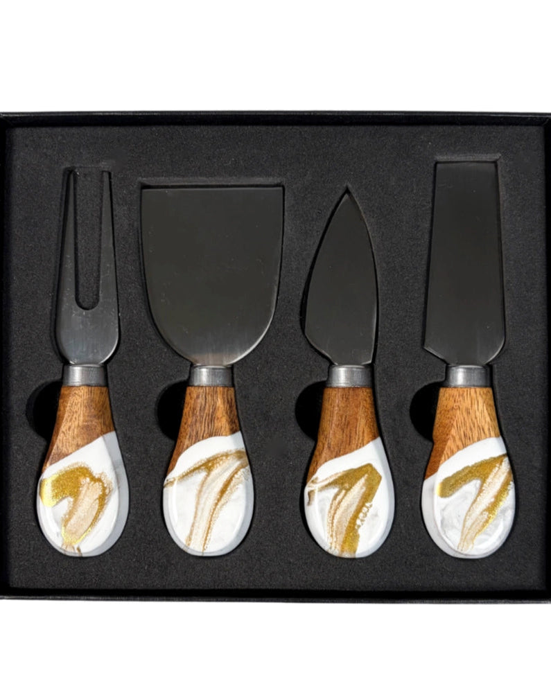 Gold Quartz Resin Coated Cheese Knife Set – Set of 4