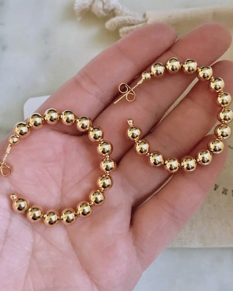 Beaded Gold Hoop Earrings