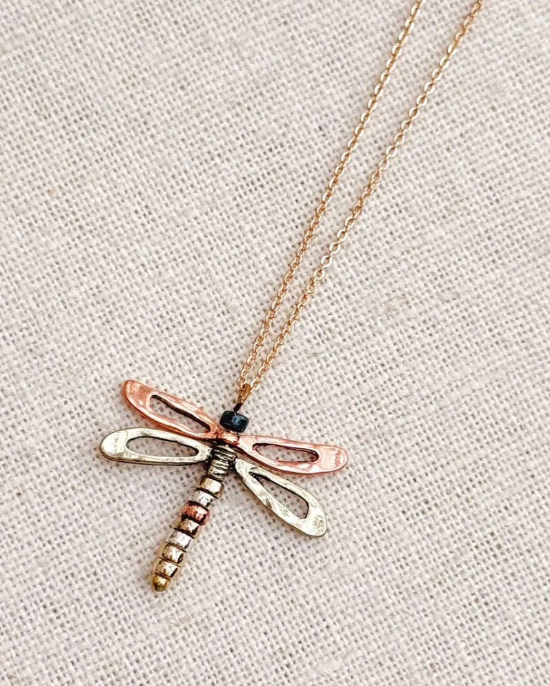 Mixed Metals Dragonfly Charm Necklace