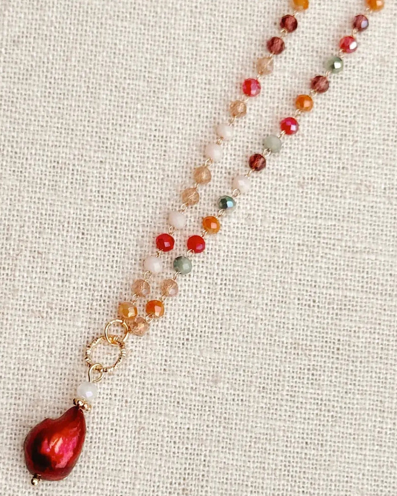Multicolor Crystal & Pearl Drop Necklace