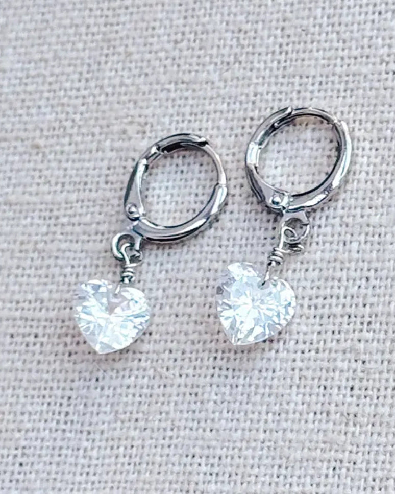 Crystal Heart Drop Huggie Earrings