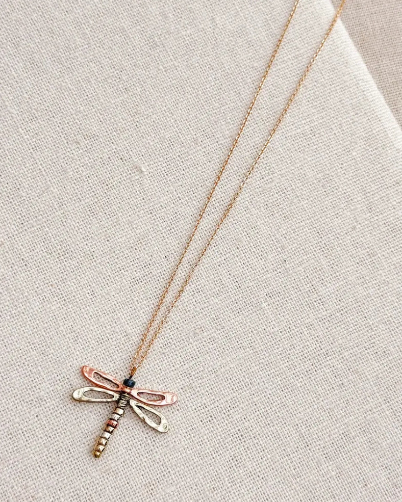 Mixed Metals Dragonfly Charm Necklace