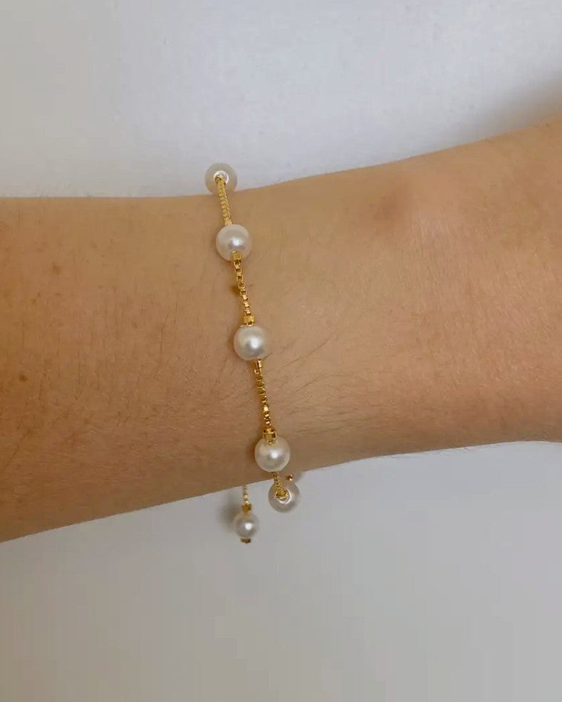 Pearl Drop Box Chain Bracelet