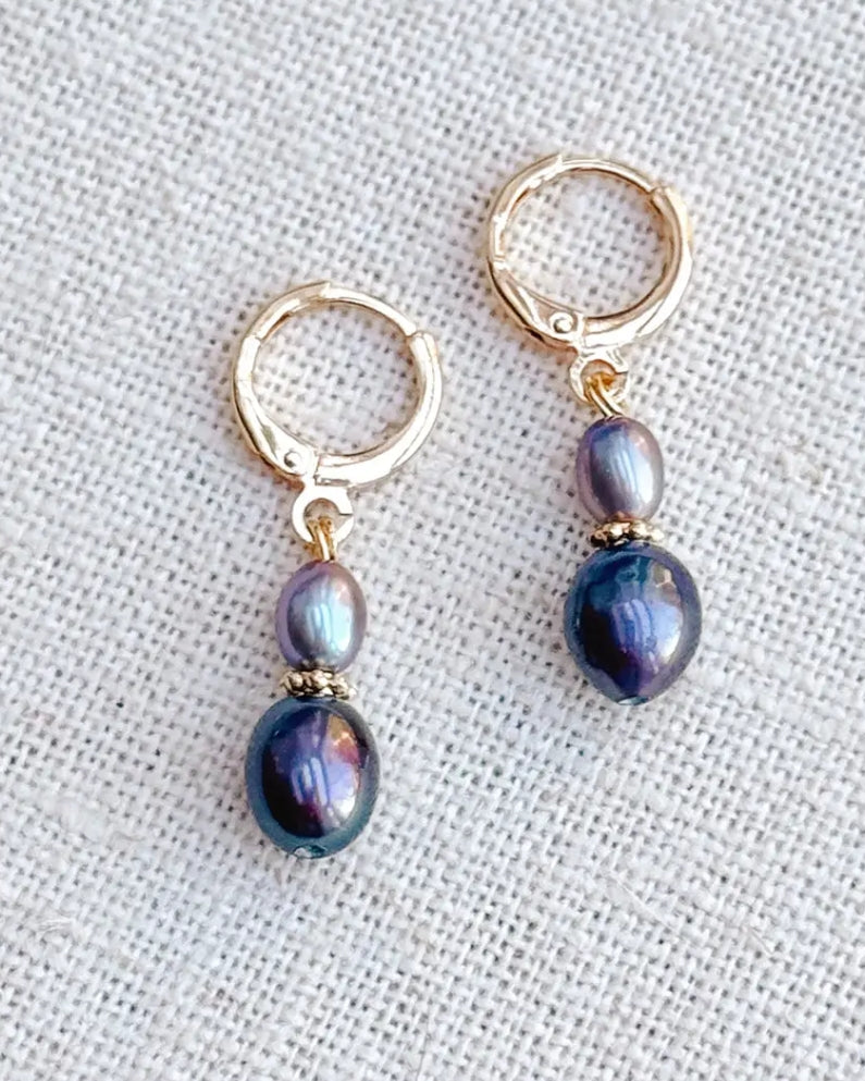 Grey Pearl Drop Huggie Earrings